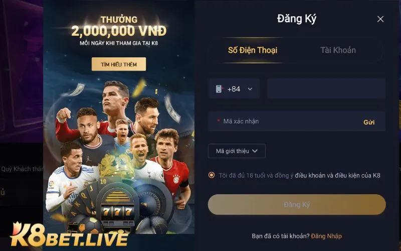 Hướng dẫn đăng ký tài khoản K8