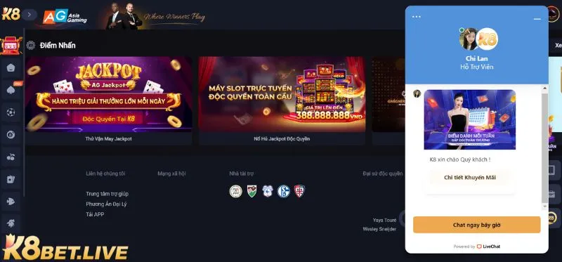 Liên hệ CSKH 24/7 để nhận link đăng ký đại lý K8